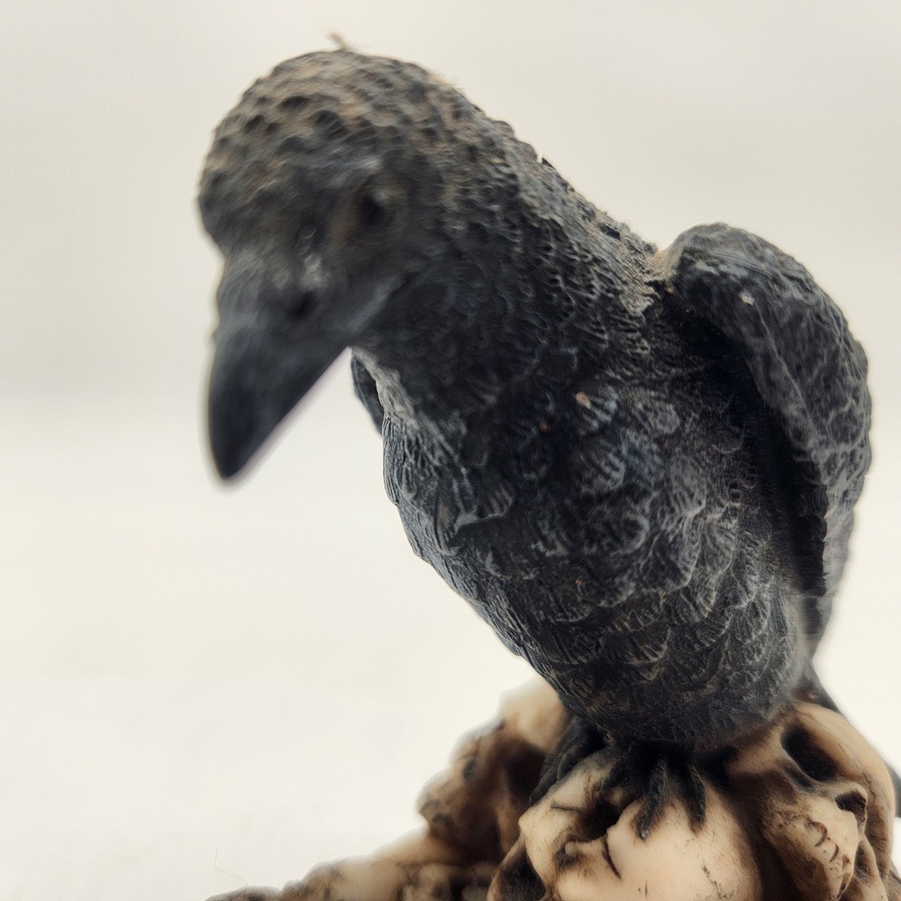 Gothic Raven Crow on Human Skulls Incense Burner Holder Resin Macabre Decor - Picture 7 of 12